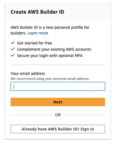 AWS Builder ID sign in