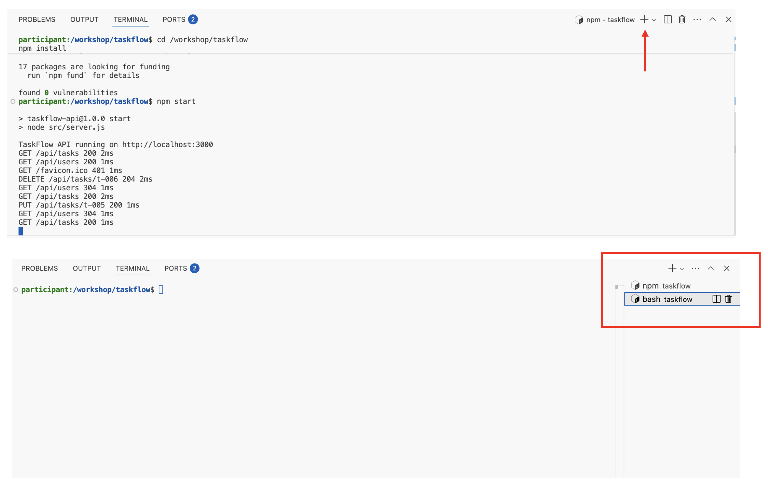 Opening a new terminal in VS Code