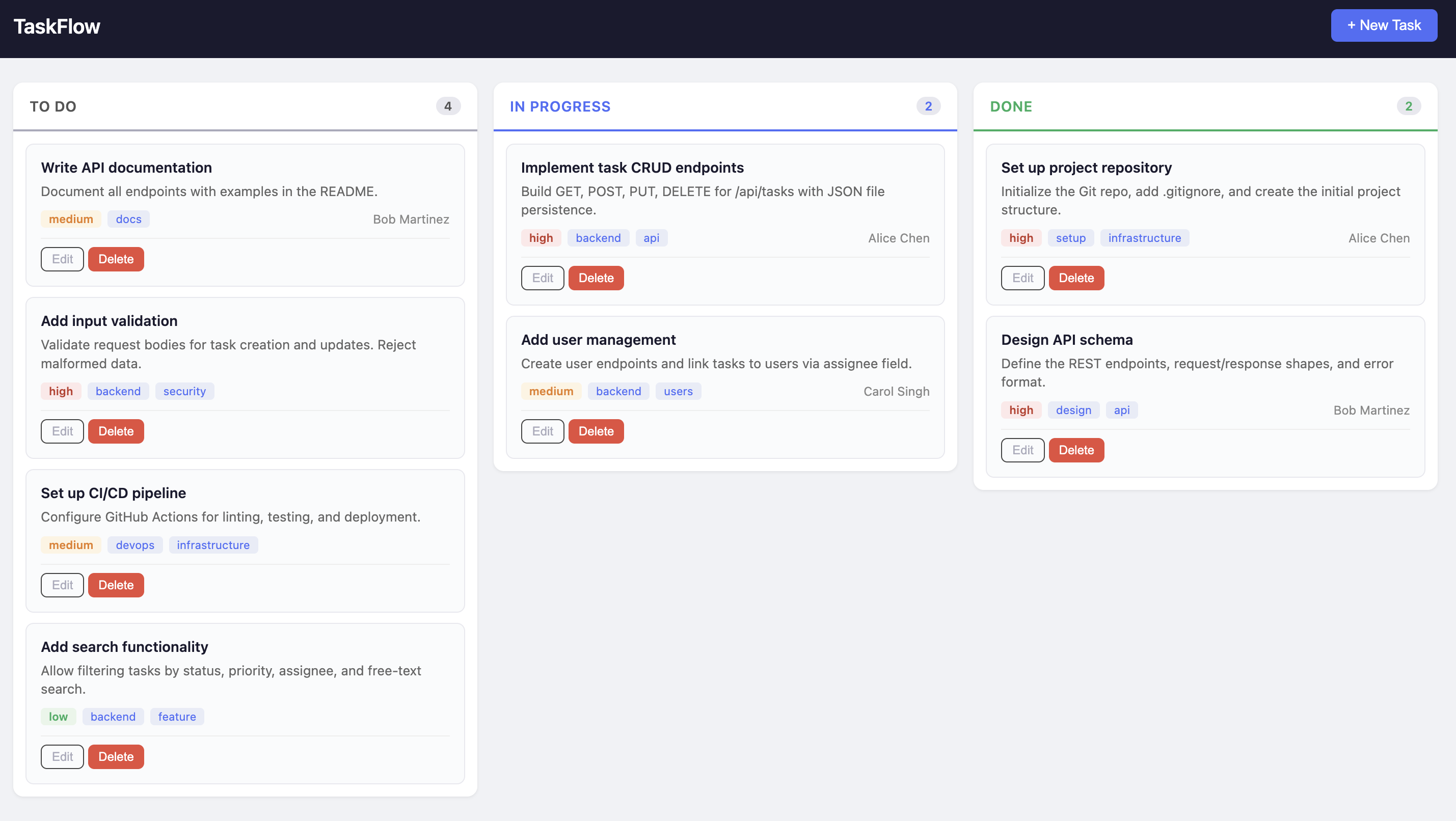 TaskFlow Kanban Board
