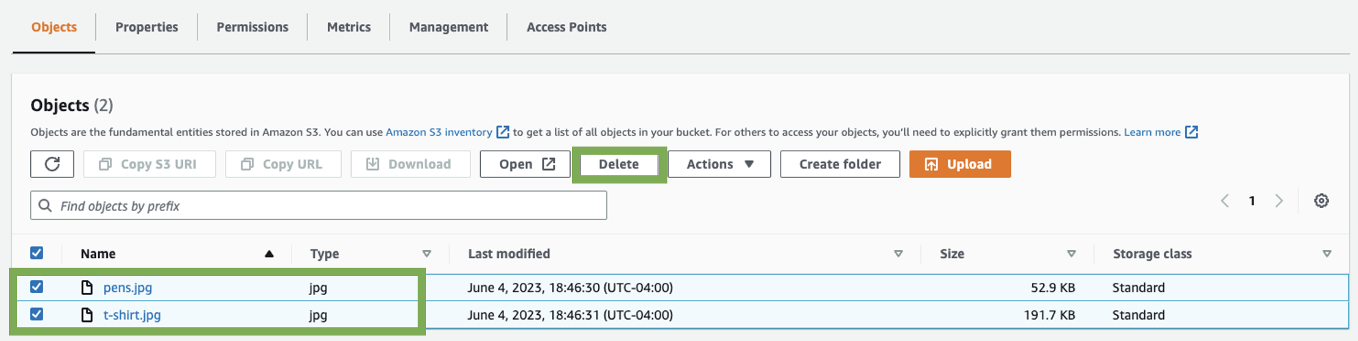 S3-dashboard-delete-all-objects